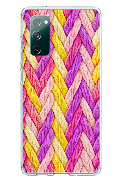 Le Balvo Samsung Galaxy S20 FE Uyumlu Mor Sarı Örgü Baskılı Silikon Kılıf