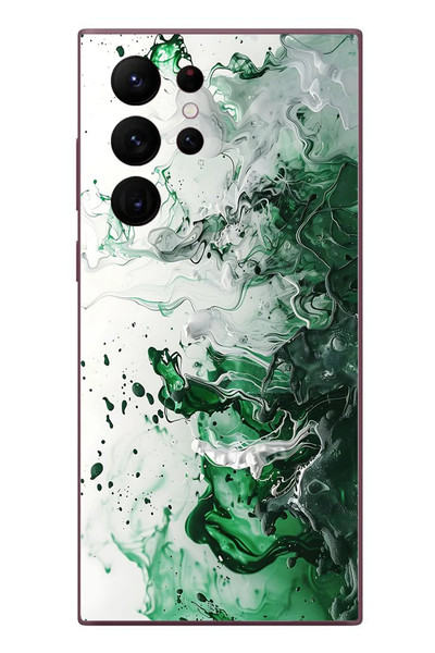 Le Balvo Samsung Galaxy S22 Ultra Uyumlu Yeşil Beyaz Dalgalar Baskılı Silikon Kılıf