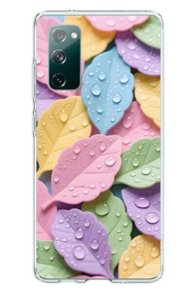 Le Balvo Samsung Galaxy S20 FE Uyumlu Pastel Damlalıklı Yapraklar Baskılı Silikon Kılıf
