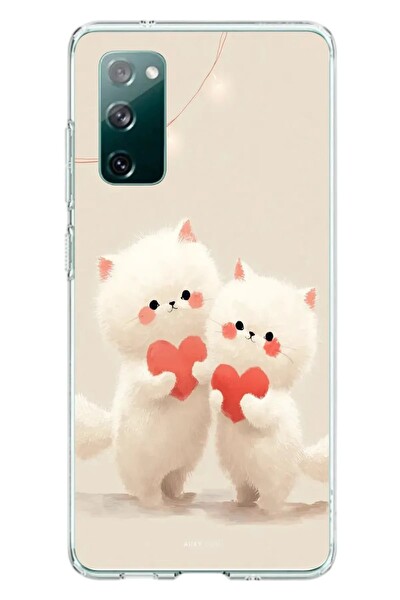Le Balvo Samsung Galaxy S20 FE Uyumlu Kalpli Beyaz Kediler Baskılı Silikon Kılıf