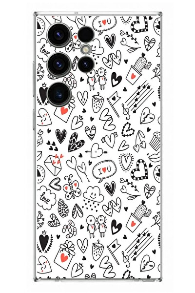 Le Balvo Samsung Galaxy S23 Ultra Uyumlu Retro Kalp Karışık Baskılı Silikon Kılıf