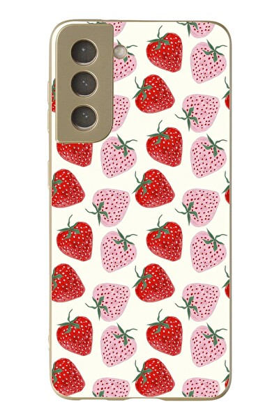 Le Balvo Samsung Galaxy S21 FE Uyumlu Kırmızı Pembe Çilekler Baskılı Silikon Kılıf
