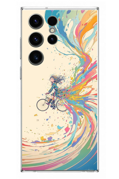 Le Balvo Samsung Galaxy S23 Ultra Uyumlu Rengarenk Bisikletli Kız Baskılı Silikon Kılıf