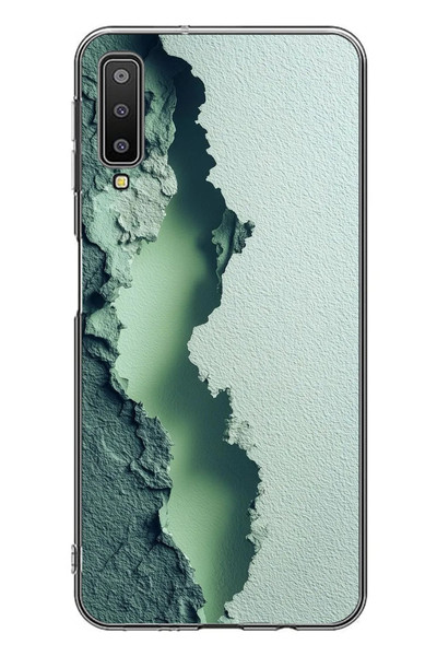 Le Balvo Samsung Galaxy A7 2018 Uyumlu Koyu Yeşil İzler Baskılı Silikon Kılıf