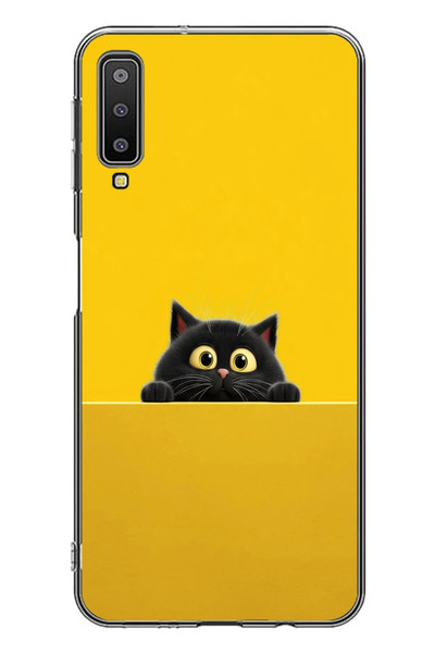 Le Balvo Samsung Galaxy A7 2018 Uyumlu Sarı Gözlü Kedi Baskılı Silikon Kılıf
