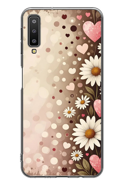 Le Balvo Samsung Galaxy A7 2018 Uyumlu Kalpli Papatya Damlaları Baskılı Silikon Kılıf