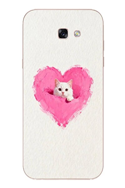 Le Balvo Samsung Galaxy A7 2017 Uyumlu Pembe Kalpli Kedi Baskılı Silikon Kılıf