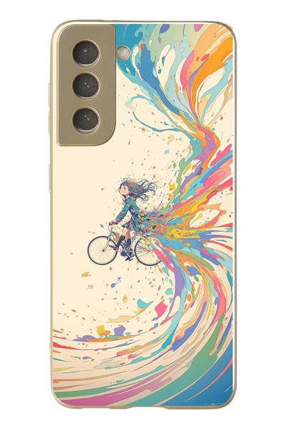 Le Balvo Samsung Galaxy S21 FE Uyumlu Rengarenk Bisikletli Kız Baskılı Silikon Kılıf