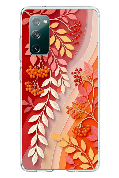 Le Balvo Samsung Galaxy S20 FE Uyumlu Kırmızı Beyaz İğdeler Baskılı Silikon Kılıf
