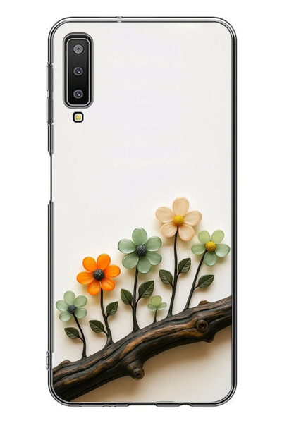 Le Balvo Samsung Galaxy A7 2018 Uyumlu Dalda Açan Çiçekler Baskılı Silikon Kılıf