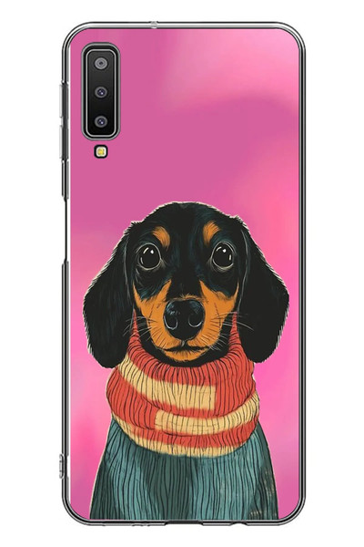 Le Balvo Samsung Galaxy A7 2018 Uyumlu Sevimli Siyah Köpek Baskılı Silikon Kılıf