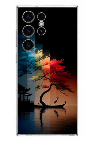 Le Balvo Samsung Galaxy S23 Ultra Uyumlu Dört Mevsim Ağaç Baskılı Silikon Kılıf
