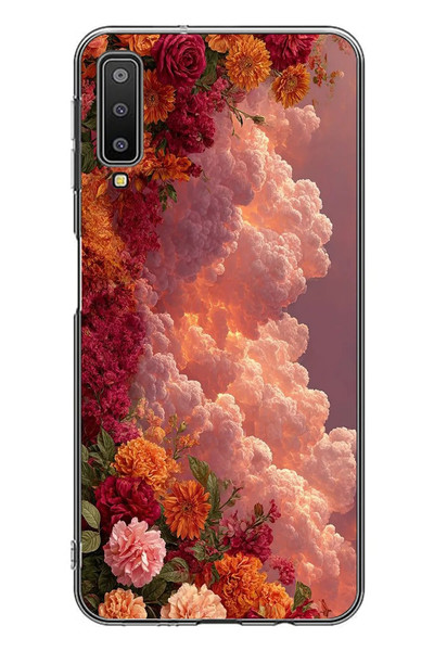 Le Balvo Samsung Galaxy A7 2018 Uyumlu Güller ve Bulutlar Baskılı Silikon Kılıf