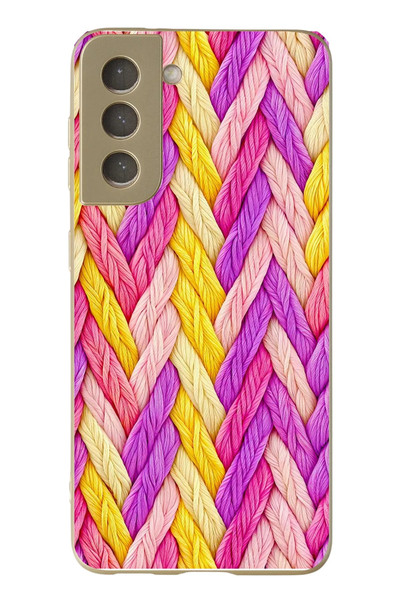 Le Balvo Samsung Galaxy S21 FE Uyumlu Mor Sarı Örgü Baskılı Silikon Kılıf