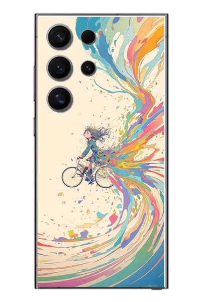 Le Balvo Samsung Galaxy S24 Ultra Uyumlu Rengarenk Bisikletli Kız Baskılı Silikon Kılıf
