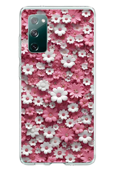 Le Balvo Samsung Galaxy S20 FE Uyumlu Beyaz Pembe Papatyalar Baskılı Silikon Kılıf