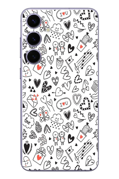 Le Balvo Samsung Galaxy S24 Plus Uyumlu Retro Kalp Karışık Baskılı Silikon Kılıf