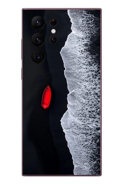Le Balvo Samsung Galaxy S22 Ultra Uyumlu Kırmızı Tekne Yalnız Baskılı Silikon Kılıf