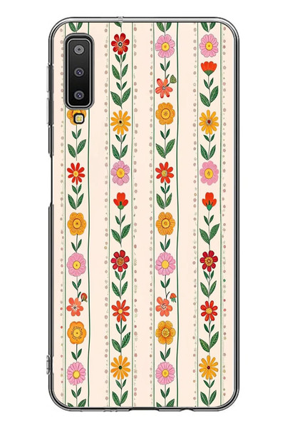 Le Balvo Samsung Galaxy A7 2018 Uyumlu Çiçekler ve Yaprakları Baskılı Silikon Kılıf