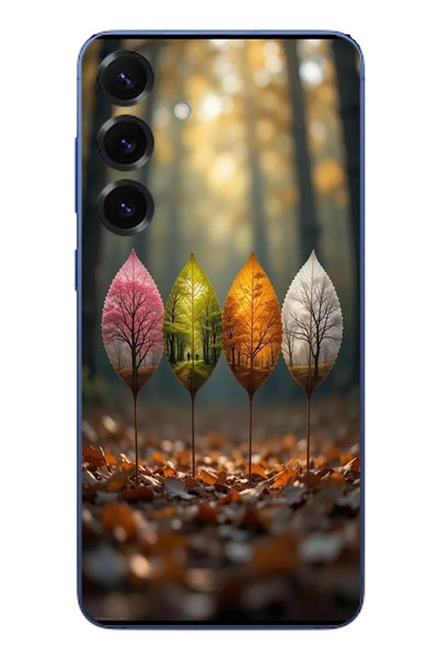 Le Balvo Samsung Galaxy S25 Plus Uyumlu Dört Mevsim Yaprakları Baskılı Silikon Kılıf