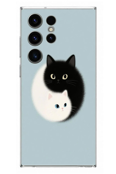 Le Balvo Samsung Galaxy S23 Ultra Uyumlu Yin Yang Kediler Baskılı Silikon Kılıf