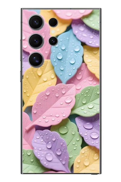 Le Balvo Samsung Galaxy S24 Ultra Uyumlu Pastel Damlalıklı Yapraklar Baskılı Silikon Kılıf
