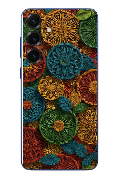 Le Balvo Samsung Galaxy S25 Plus Uyumlu Hasır Örgü Çiçekler Baskılı Silikon Kılıf