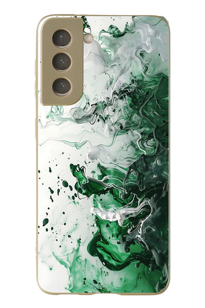 Le Balvo Samsung Galaxy S21 FE Uyumlu Yeşil Beyaz Dalgalar Baskılı Silikon Kılıf