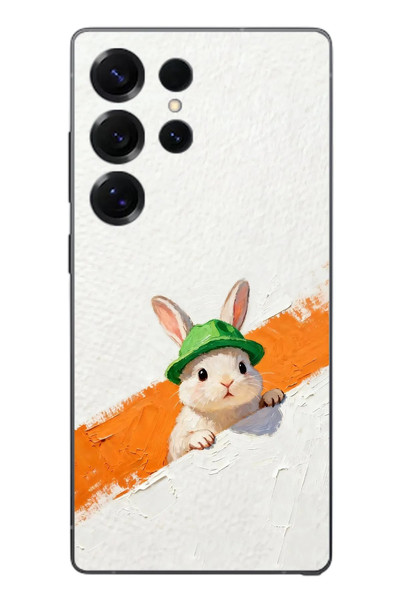 Le Balvo Samsung Galaxy S25 Ultra Uyumlu Yeşil Şapkalı Tavşan Baskılı Silikon Kılıf