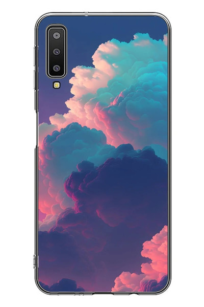 Le Balvo Samsung Galaxy A7 2018 Uyumlu Renkli Doğal Bulutlar Baskılı Silikon Kılıf