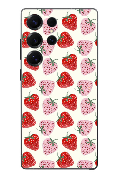 Le Balvo Samsung Galaxy S25 Ultra Uyumlu Kırmızı Pembe Çilekler Baskılı Silikon Kılıf