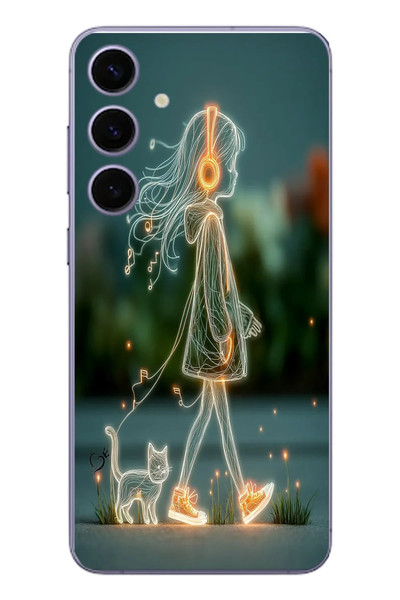 Le Balvo Samsung Galaxy S24 Plus Uyumlu Kedili Neon Kız Baskılı Silikon Kılıf