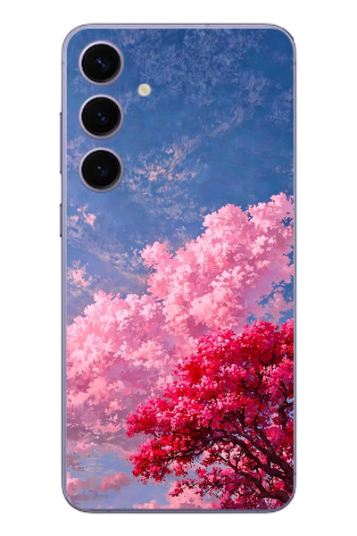 Le Balvo Samsung Galaxy S24 Plus Uyumlu Kırmızı Pembe Ağaçlar Baskılı Silikon Kılıf