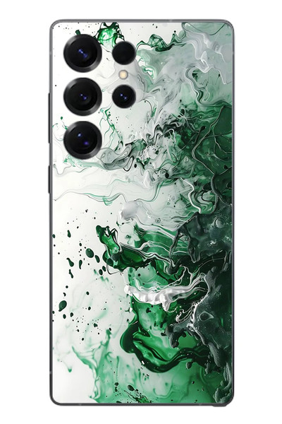 Le Balvo Samsung Galaxy S25 Ultra Uyumlu Yeşil Beyaz Dalgalar Baskılı Silikon Kılıf
