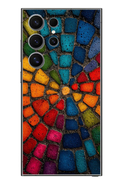 Le Balvo Samsung Galaxy S24 Ultra Uyumlu Gökkuşağı Renkli Kaldırım Baskılı Silikon Kılıf