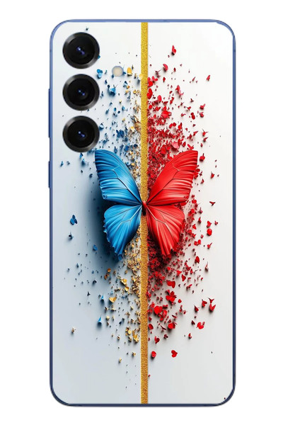 Le Balvo Samsung Galaxy S25 Plus Uyumlu Kırmızı Mavi Kelebek Baskılı Silikon Kılıf