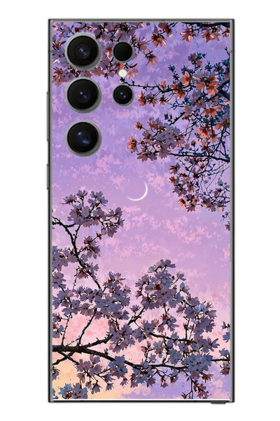 Le Balvo Samsung Galaxy S24 Ultra Uyumlu Mor Gökyüzülü Ağaç Baskılı Silikon Kılıf