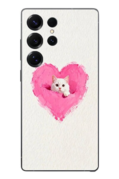 Le Balvo Samsung Galaxy S25 Ultra Uyumlu Pembe Kalpli Kedi Baskılı Silikon Kılıf