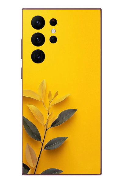 Le Balvo Samsung Galaxy S22 Ultra Uyumlu Sarı Siyah Çiçekler Baskılı Silikon Kılıf