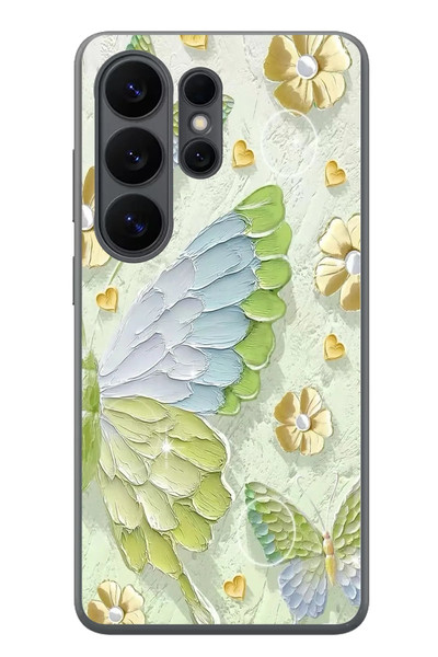 Le Balvo Samsung Galaxy S26 Ultra Uyumlu Yeşil Mavi Kelebek Baskılı Silikon Kılıf