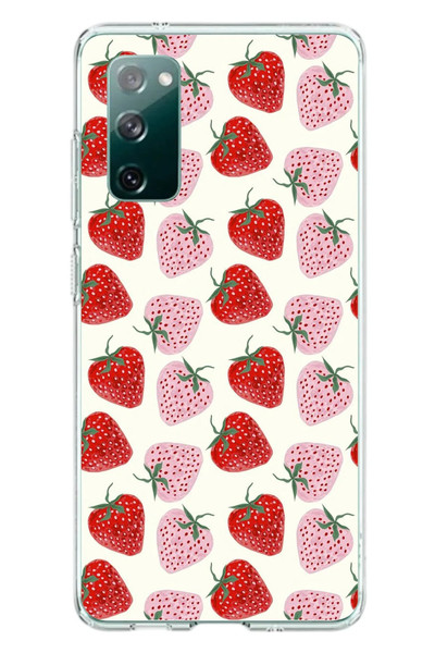 Le Balvo Samsung Galaxy S20 FE Uyumlu Kırmızı Pembe Çilekler Baskılı Silikon Kılıf