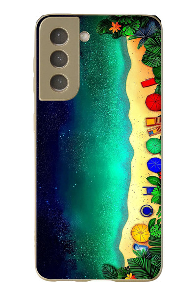 Le Balvo Samsung Galaxy S21 FE Uyumlu Tatil Kumsal Gecesi Baskılı Silikon Kılıf