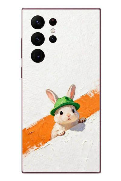 Le Balvo Samsung Galaxy S22 Ultra Uyumlu Yeşil Şapkalı Tavşan Baskılı Silikon Kılıf