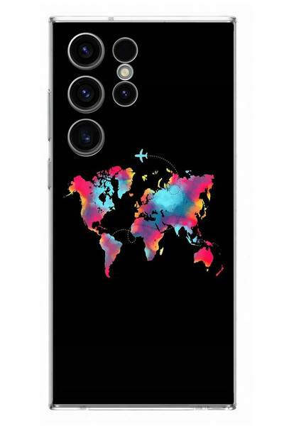 Le Balvo Samsung Galaxy S23 Ultra Uyumlu Dünya Renkli Haritası Baskılı Silikon Kılıf