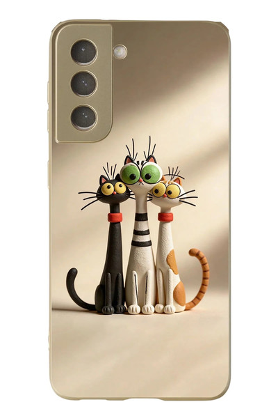 Le Balvo Samsung Galaxy S21 FE Uyumlu Neşeli Kedi Ailesi Baskılı Silikon Kılıf