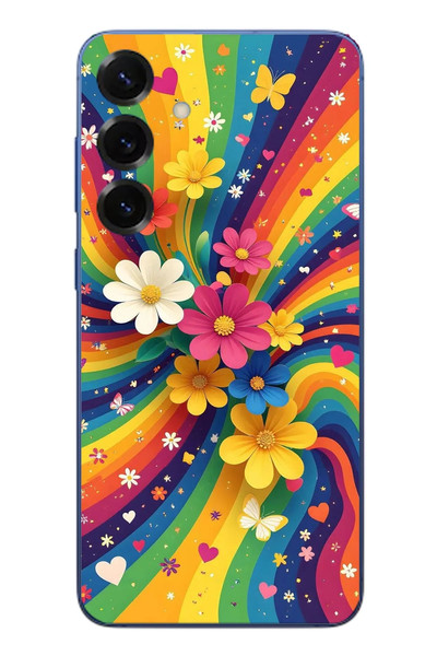 Le Balvo Samsung Galaxy S25 Plus Uyumlu Renkli Gökkuşağı Çiçekleri Baskılı Silikon Kılıf