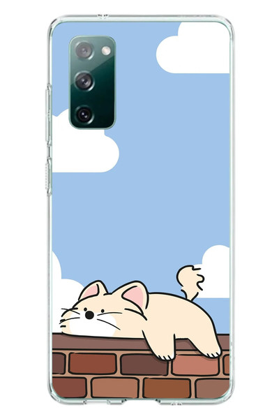 Le Balvo Samsung Galaxy S20 FE Uyumlu Duvar Üstünde Kedi Baskılı Silikon Kılıf