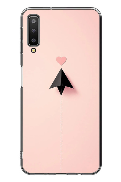 Le Balvo Samsung Galaxy A7 2018 Uyumlu Kalp Siyah Uçak Baskılı Silikon Kılıf