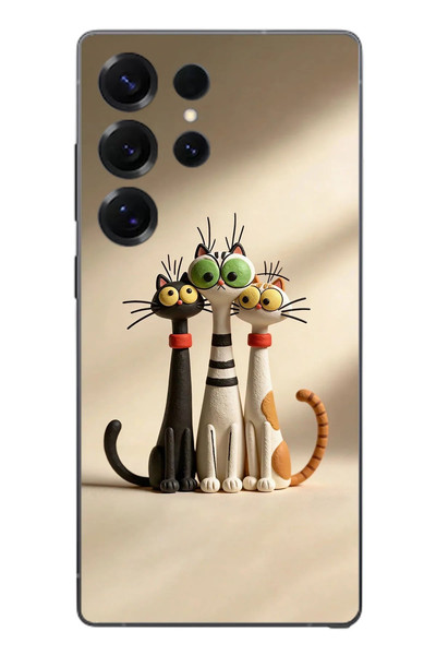 Le Balvo Samsung Galaxy S25 Ultra Uyumlu Neşeli Kedi Ailesi Baskılı Silikon Kılıf