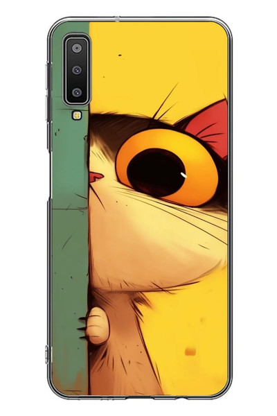 Le Balvo Samsung Galaxy A7 2018 Uyumlu Tek Gözlü Kedi Baskılı Silikon Kılıf